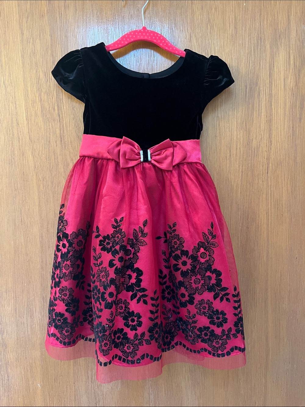 Girl’s Black Velvet and Red Tulle Party Dress